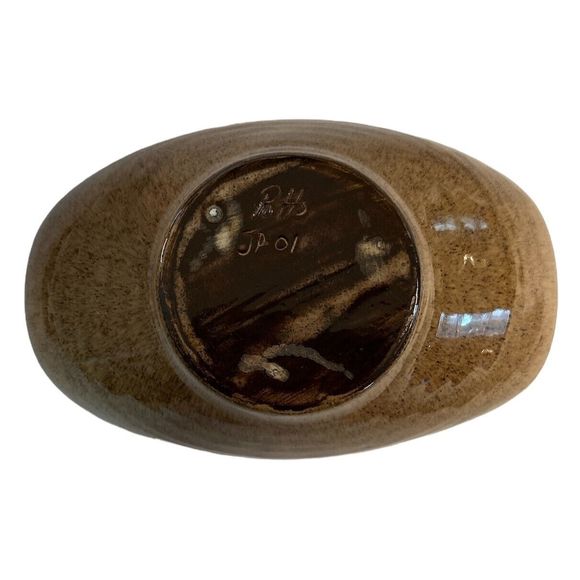 Vintage Potts Pottery Brown Glazed Curved Bowl - Signed J.P. Potts from N.C. - Picture 7 of 8